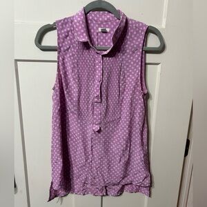 Fossil light pink purple white polka Dot button up ruffle Tank Top